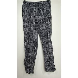 Cato Women's Sz Medium Casual Pants Black Geometric w/ Pockets & Drawstring GUC